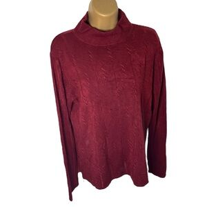 Vintage 90s-Y2K Sag Harbor Textured Mock Neck Sweater Cranberry Red Cable L